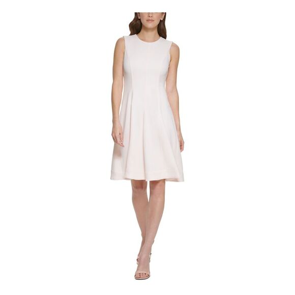 NWT CALVIN KLEIN Womens Pink Fitted Flounce Skirt Sleeveless Dress Petites 12P - Picture 1 of 5